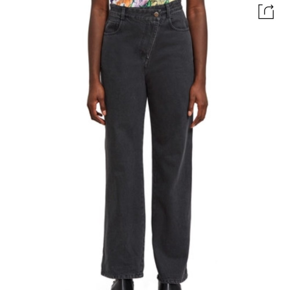 Opening Ceremony Callipygian Wide Leg Slanted Fly Black Denim